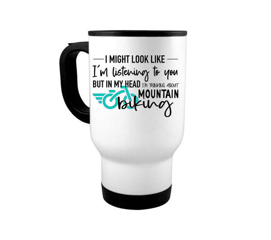 Mountain Bike Mug, Thinking About Mountain Biking, Mountain Bike Gift, Biking Mug, Gift For Him, Bicycle Mug, Bicycle Gift, Biking Cup - Chase Me Tees LLC