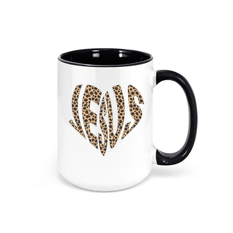 Christian Mug, Leopard Jesus Heart, Religious Mugs, Leopard Print Mug, Jesus Coffee Cup, Leopard Cup, Gift For Her, Leopard Heart, Mom Mug - Chase Me Tees LLC