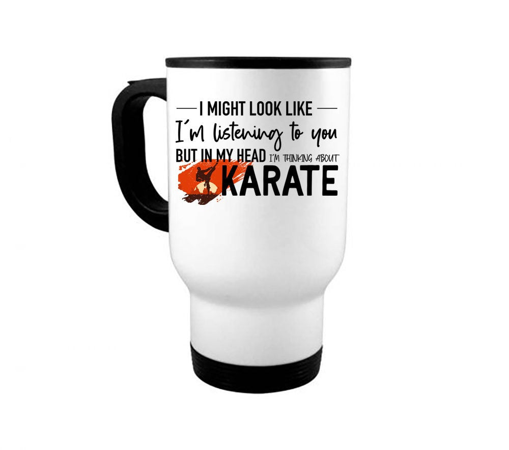Karate Mug, Thinking About Karate, Martial Arts Mug, Karate Coffee Cup, Black Belt Mug, Gift For Him, Karate Gift, Martial Arts Coffee Cup - Chase Me Tees LLC