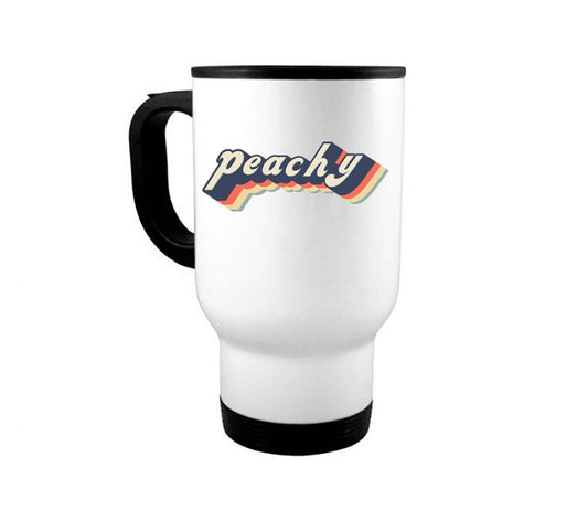 Peachy Coffee Mug, Peachy, Vintage Mugs, 70's Mug, 14oz Travel Mug, Peachy Cup, Gift For Her, Retro Coffee Cup, Retro Decor, Vintage Decor - Chase Me Tees LLC