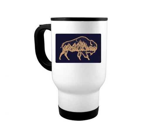 Buffalo Coffee Mug, Mountain Buffalo, Bison Mug, Buffalo Gift, Bison Cup, 14oz Travel Mug, Mountain Mug, Rustic Decor, Mountain Lover, Bison - Chase Me Tees LLC