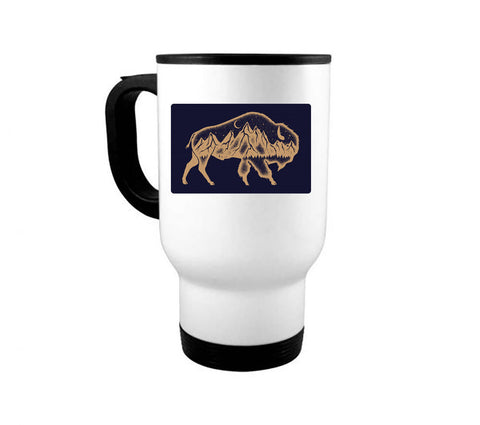 Buffalo Coffee Mug, Mountain Buffalo, Bison Mug, Buffalo Gift, Bison Cup, 14oz Travel Mug, Mountain Mug, Rustic Decor, Mountain Lover, Bison - Chase Me Tees LLC