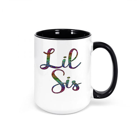 Little Sister Mug, Lil Sis Leopard Rainbow, Leopard Print Mug, Little Sis Mug, Gift For Big Sister, Sister Mug, Dishwasher Safe, Sister Mug - Chase Me Tees LLC