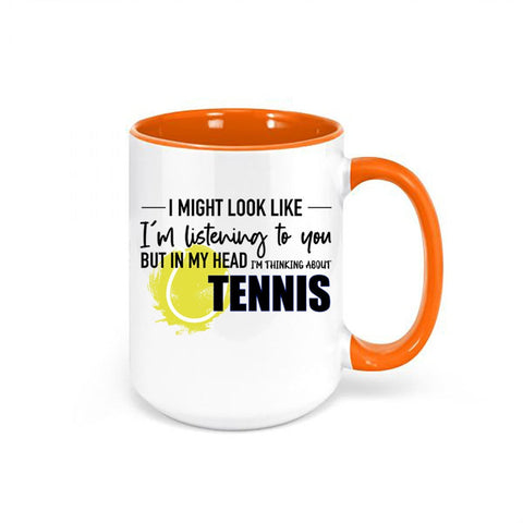 Tennis Mug, Thinking About Tennis, Tennis Gift, Tennis Coffee Cup, Tennis Present, Gift For Him, Sports Mug, Tennis Travel Mug, Sports - Chase Me Tees LLC