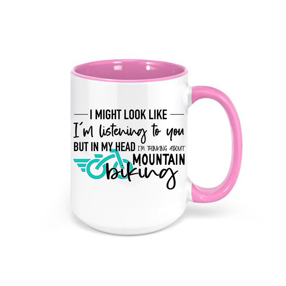 Mountain Bike Mug, Thinking About Mountain Biking, Mountain Bike Gift, Biking Mug, Gift For Him, Bicycle Mug, Bicycle Gift, Biking Cup - Chase Me Tees LLC