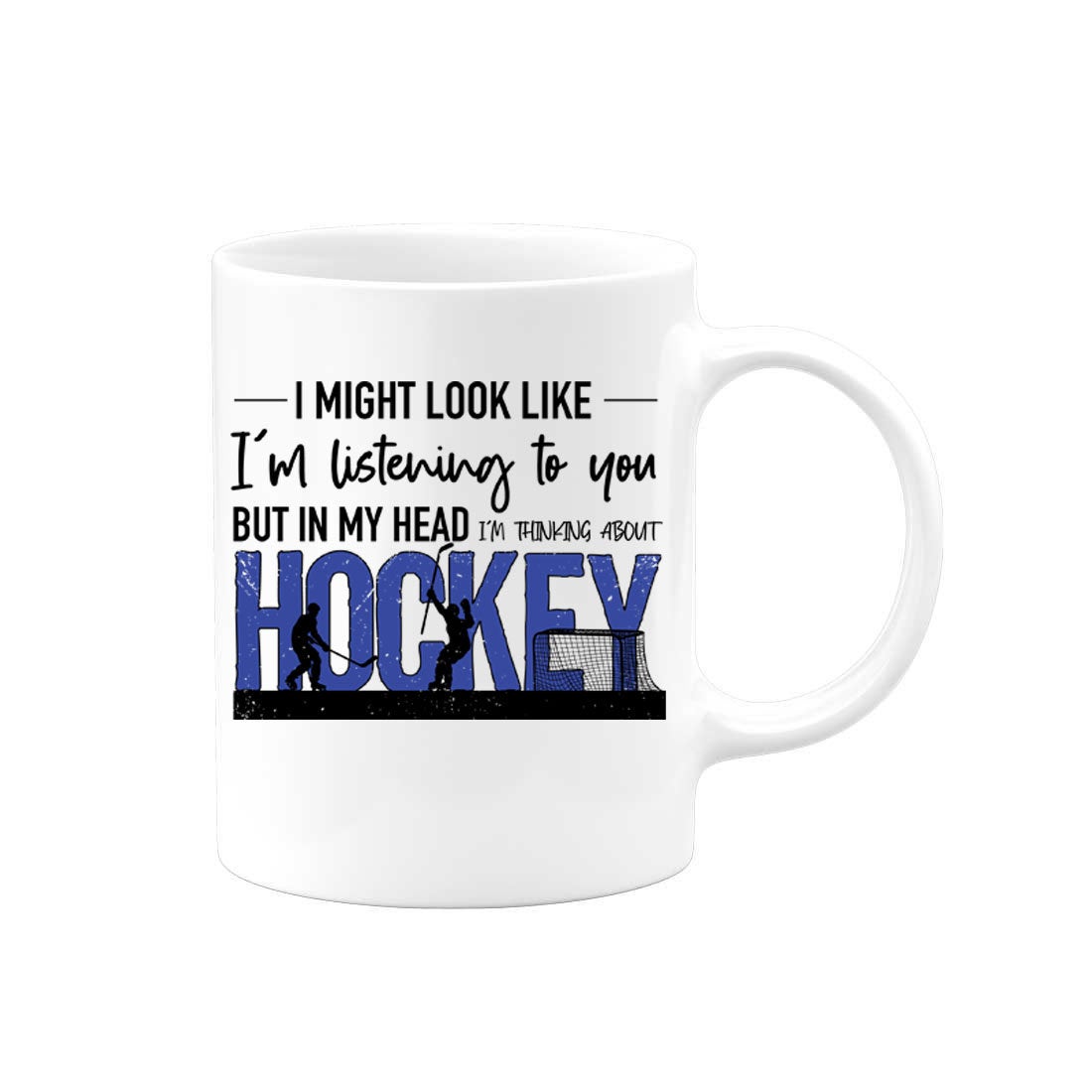 Hockey Coffee Mug, Hockey Gift, Thinking About Hockey, Ice Hockey Mug, Gift For Him, Sports Fan, Hockey Cup, Sublimated Design, Hockey Fan - Chase Me Tees LLC