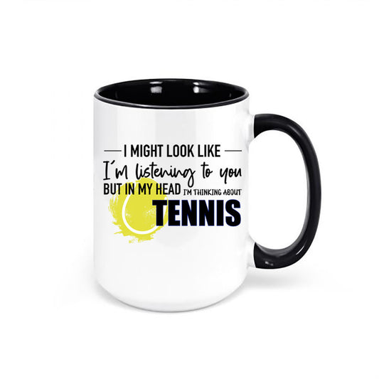 Tennis Mug, Thinking About Tennis, Tennis Gift, Tennis Coffee Cup, Tennis Present, Gift For Him, Sports Mug, Tennis Travel Mug, Sports - Chase Me Tees LLC