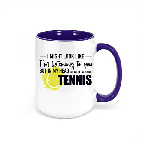 Tennis Mug, Thinking About Tennis, Tennis Gift, Tennis Coffee Cup, Tennis Present, Gift For Him, Sports Mug, Tennis Travel Mug, Sports - Chase Me Tees LLC