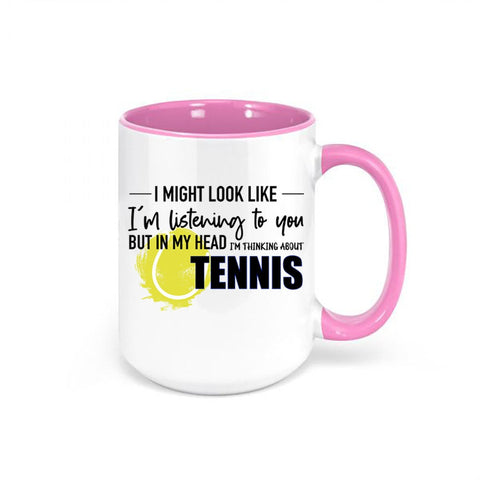 Tennis Mug, Thinking About Tennis, Tennis Gift, Tennis Coffee Cup, Tennis Present, Gift For Him, Sports Mug, Tennis Travel Mug, Sports - Chase Me Tees LLC