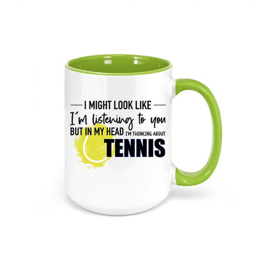 Tennis Mug, Thinking About Tennis, Tennis Gift, Tennis Coffee Cup, Tennis Present, Gift For Him, Sports Mug, Tennis Travel Mug, Sports - Chase Me Tees LLC