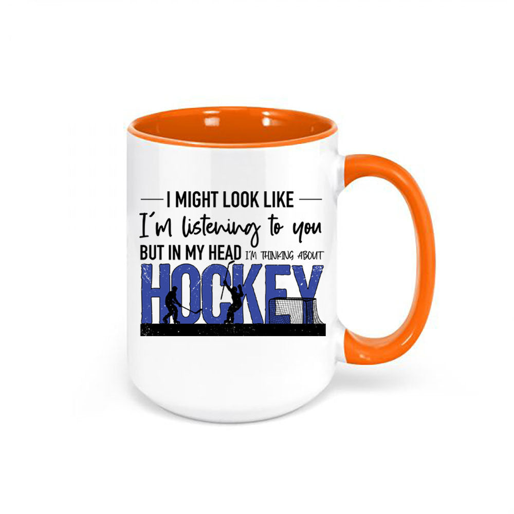 Hockey Coffee Mug, Hockey Gift, Thinking About Hockey, Ice Hockey Mug, Gift For Him, Sports Fan, Hockey Cup, Sublimated Design, Hockey Fan - Chase Me Tees LLC
