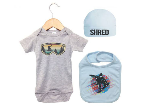 Baby Snowboard Outfit, Snowboard Bundle, Baby Shower Gift, Snowboard Onesie, Skiing Onesie, Snowboard Bodysuit, Gift For Baby, Newborn Gift - Chase Me Tees LLC