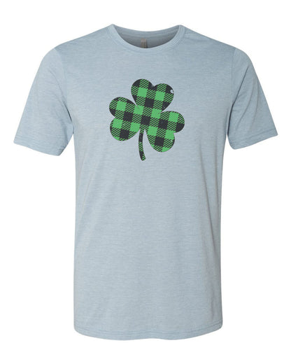 Plaid Clover, Clover Shirt, St. Patrick's Day Shirt, Distressed Clover, Green Shirt, Unisex Fit, Sublimated Design, Buffalo Plaid Clover - Chase Me Tees LLC