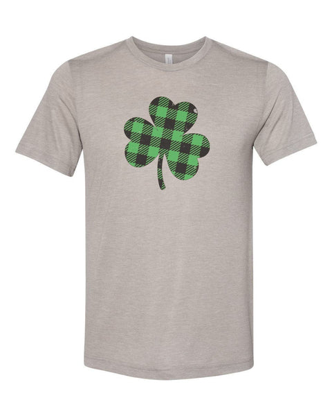 Plaid Clover, Clover Shirt, St. Patrick's Day Shirt, Distressed Clover, Green Shirt, Unisex Fit, Sublimated Design, Buffalo Plaid Clover - Chase Me Tees LLC