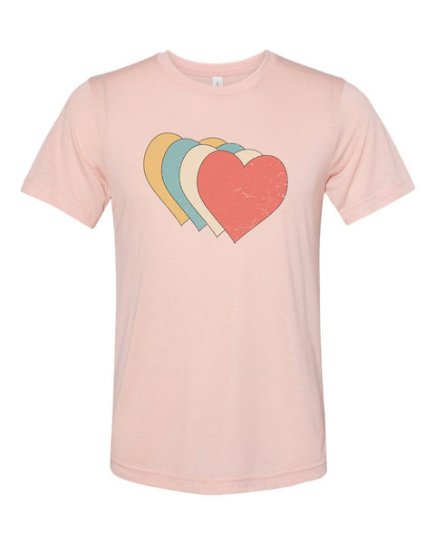 Heart Shirt, Colorful Hearts, Valentine's Day Shirt, Unisex Fit, Vintage Heart, Gift For Her, Distressed Hearts, Valentines Shirt, Hearts - Chase Me Tees LLC