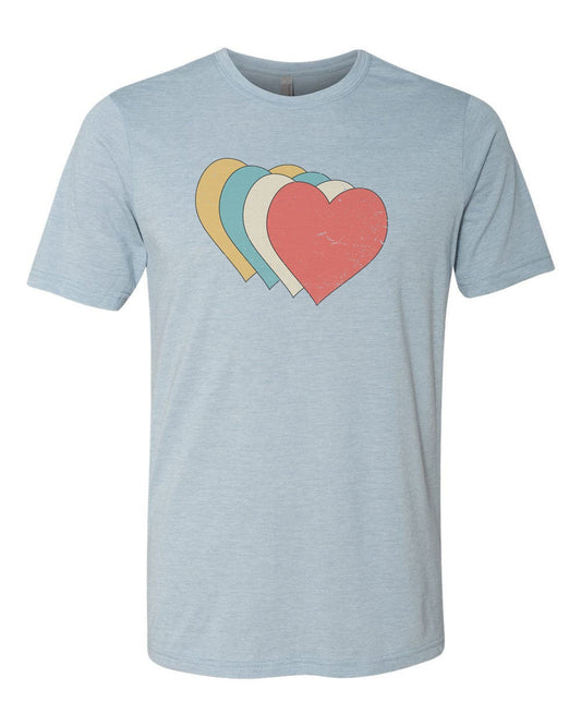Heart Shirt, Colorful Hearts, Valentine's Day Shirt, Unisex Fit, Vintage Heart, Gift For Her, Distressed Hearts, Valentines Shirt, Hearts - Chase Me Tees LLC