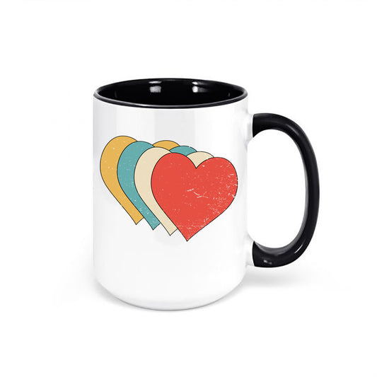Heart Mug, Colorful Hearts, Valentine's Day Mug, Heart Coffee Cup, Gift For Her, Valentine's Mug, Sublimated Design, Vintage Hearts, Retro - Chase Me Tees LLC