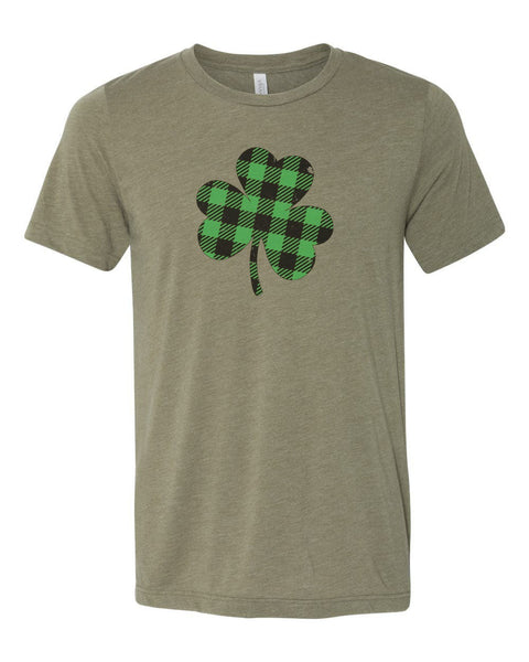 Plaid Clover, Clover Shirt, St. Patrick's Day Shirt, Distressed Clover, Green Shirt, Unisex Fit, Sublimated Design, Buffalo Plaid Clover - Chase Me Tees LLC