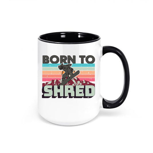 Snowboard Mug, Born To Shred, Snowboarder Mug, Snowboard Gift, Skiing Mug, Gift For Him, Winter Sports, Sublimated Design, Snowboard Cup - Chase Me Tees LLC
