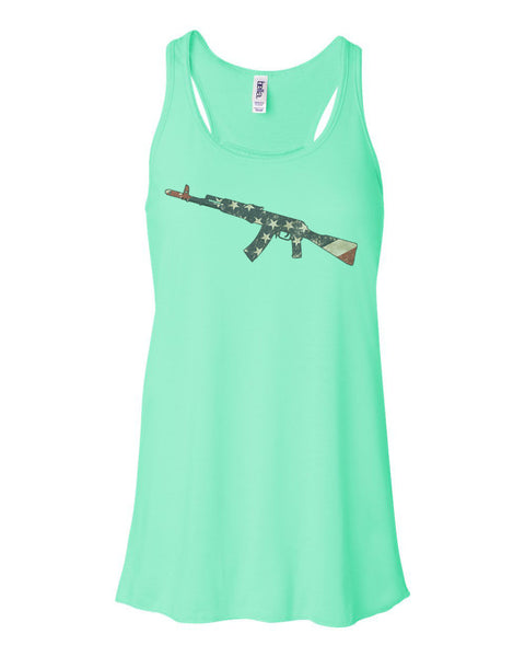 Women's Patriotic Tank, Gun Flag, America Racerback, 2nd Amendment Tank, Women's Racerback, Gun Shirt, Lady's Tank, Merica Tank Top, Guns - Chase Me Tees LLC