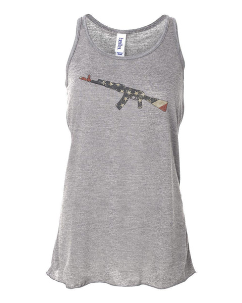 Women's Patriotic Tank, Gun Flag, America Racerback, 2nd Amendment Tank, Women's Racerback, Gun Shirt, Lady's Tank, Merica Tank Top, Guns - Chase Me Tees LLC