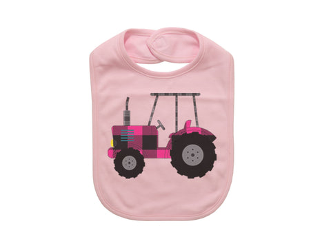 Tractor Bib, Pink Plaid Tractor, Farm Bib, Gift For Newborn, Infant Bibs, Future Farmer, Plaid Bibs, Baby Girl, Farming Baby, Country Baby - Chase Me Tees LLC