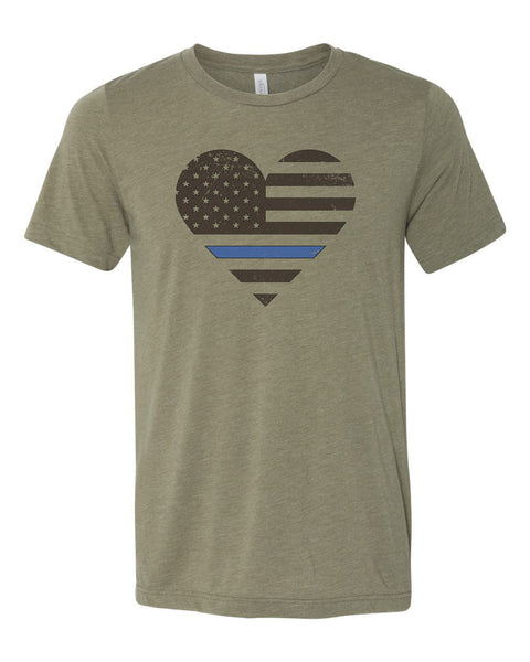 Police Shirt, Police Heart, Heart With Blue Line, Cop Shirt, Unisex Fit, Sublimated Design, Thin Blue Line, Police Wife, I Love Police - Chase Me Tees LLC