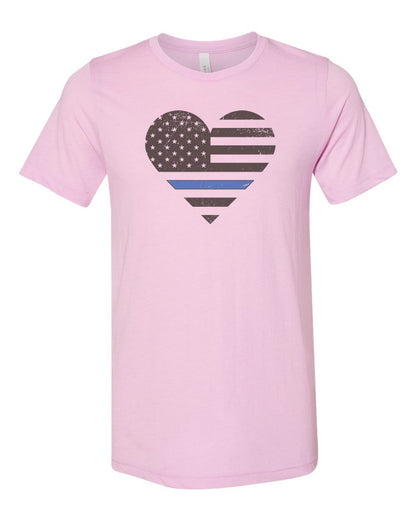 Police Shirt, Police Heart, Heart With Blue Line, Cop Shirt, Unisex Fit, Sublimated Design, Thin Blue Line, Police Wife, I Love Police - Chase Me Tees LLC
