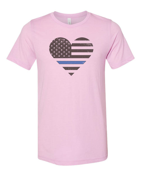 Police Shirt, Police Heart, Heart With Blue Line, Cop Shirt, Unisex Fit, Sublimated Design, Thin Blue Line, Police Wife, I Love Police - Chase Me Tees LLC