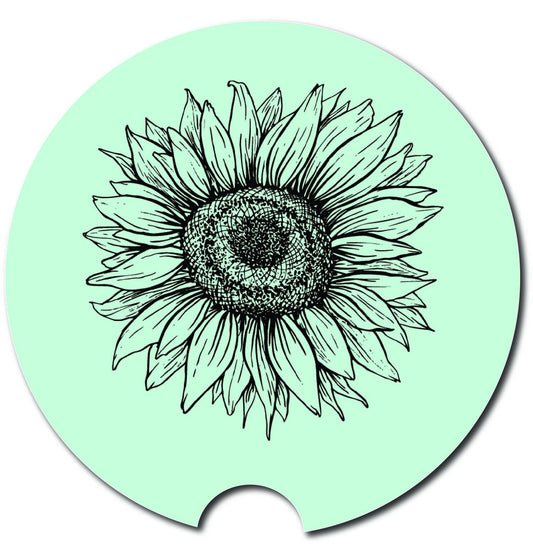 Car Coaster, Sunflower Sketch, Sunflower Car Coaster, Sunflower Gift, Flowers, Car Accessories, Car Gift, Truck Coaster, Vehicle Accessories - Chase Me Tees LLC