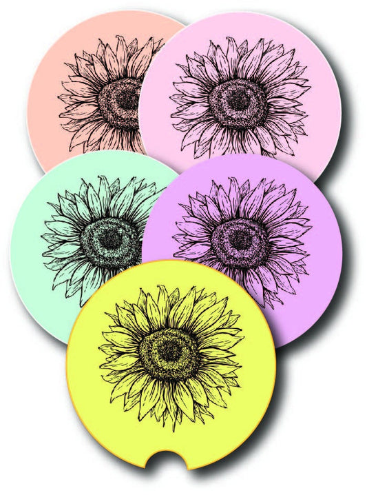 Car Coaster, Sunflower Sketch, Sunflower Car Coaster, Sunflower Gift, Flowers, Car Accessories, Car Gift, Truck Coaster, Vehicle Accessories - Chase Me Tees LLC