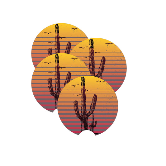 Car Coaster, Cactus Car Coaster, Cactus Sunset, Cactus Gift, Sunset Coaster, Car Accessories, Car Gift, Truck Coaster, Vehicle Accessories - Chase Me Tees LLC
