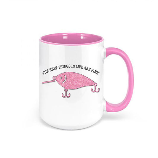 Fishing Mug, Fishing Gift, The Best Things In Life Are Pink, Crappie Fishing Mug, Crappie Coffee Mug, Pink Lures, Pink, Funny Fishing Mug - Chase Me Tees LLC