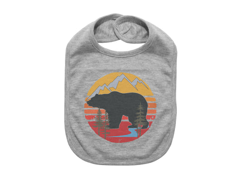 Baby Bib, Bear Sun, Baby Bear Bib, Mountain Baby Bib, Gift For Baby, Cute Baby Bibs, Animal Bib, Super Soft, Sublimated Design, Bear Baby - Chase Me Tees LLC