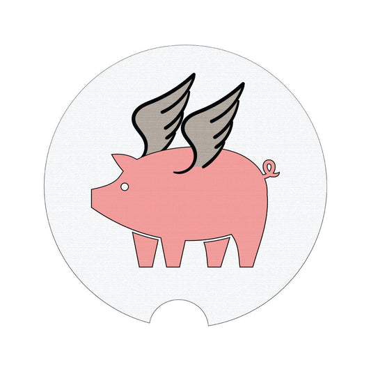 Car Coaster, Pig Wings, Pig Coaster, Pig Lover, Pig Gift, When Pigs Fly, Pigs, Car Accessories, Car Gift, Truck Coaster, Car Drink Coaster - Chase Me Tees LLC
