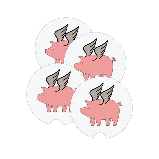 Car Coaster, Pig Wings, Pig Coaster, Pig Lover, Pig Gift, When Pigs Fly, Pigs, Car Accessories, Car Gift, Truck Coaster, Car Drink Coaster - Chase Me Tees LLC