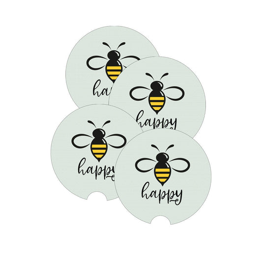 Car Coaster, Bee Happy, Bee Car Coaster, Bee Gift, Bee Lover, Be Happy, Car Accessories, Car Gift, Truck Coaster, Vehicle Accessories - Chase Me Tees LLC
