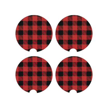 Car Coaster, Red Plaid, Plaid Car Coaster, Plaid Coaster, Red Buffalo Plaid, Car Accessories, Car Gift, Truck Coaster, Vehicle Accessories - Chase Me Tees LLC