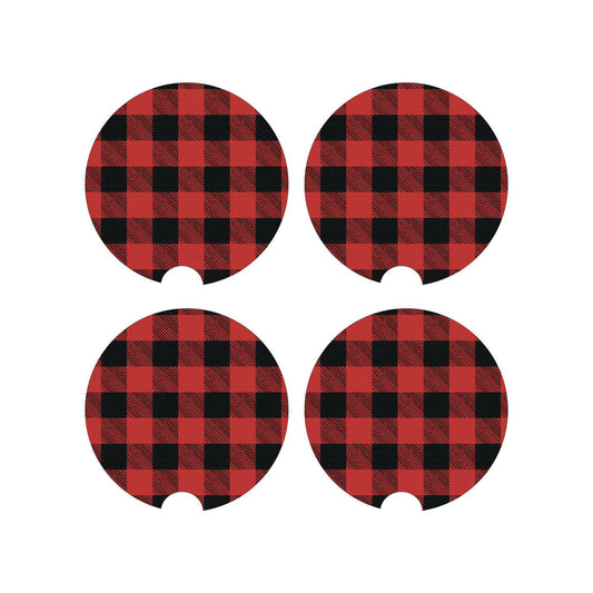 Car Coaster, Red Plaid, Plaid Car Coaster, Plaid Coaster, Red Buffalo Plaid, Car Accessories, Car Gift, Truck Coaster, Vehicle Accessories - Chase Me Tees LLC
