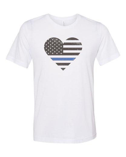 Police Shirt, Police Heart, Heart With Blue Line, Cop Shirt, Unisex Fit, Sublimated Design, Thin Blue Line, Police Wife, I Love Police - Chase Me Tees LLC