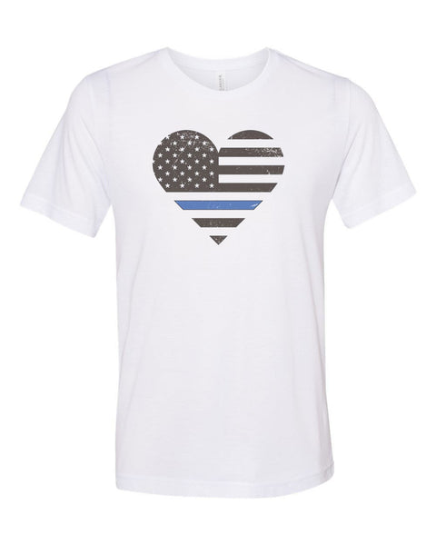 Police Shirt, Police Heart, Heart With Blue Line, Cop Shirt, Unisex Fit, Sublimated Design, Thin Blue Line, Police Wife, I Love Police - Chase Me Tees LLC