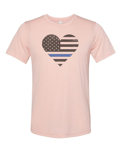 Police Shirt, Police Heart, Heart With Blue Line, Cop Shirt, Unisex Fit, Sublimated Design, Thin Blue Line, Police Wife, I Love Police - Chase Me Tees LLC