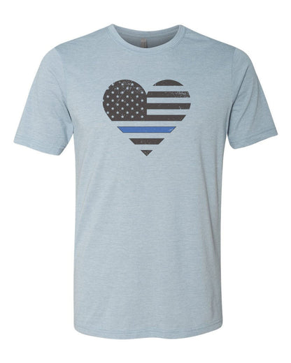 Police Shirt, Police Heart, Heart With Blue Line, Cop Shirt, Unisex Fit, Sublimated Design, Thin Blue Line, Police Wife, I Love Police - Chase Me Tees LLC