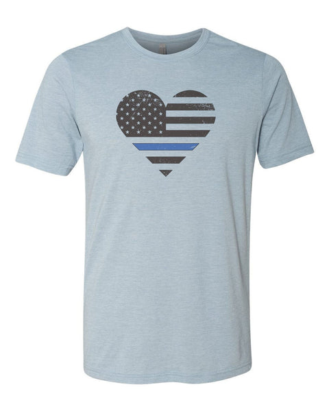 Police Shirt, Police Heart, Heart With Blue Line, Cop Shirt, Unisex Fit, Sublimated Design, Thin Blue Line, Police Wife, I Love Police - Chase Me Tees LLC
