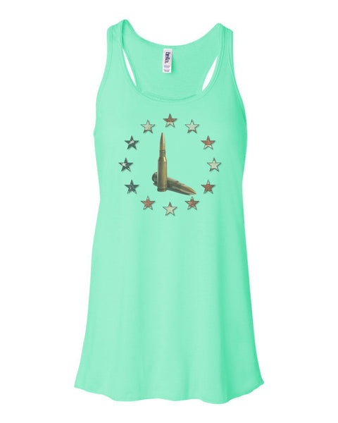 Tactical Tank Top, Stars And Bullets, Women's Racerback, Patriotic Racerback, 2nd Amendment, Gun Tank Top, Gift For Her, Sublimated Design - Chase Me Tees LLC