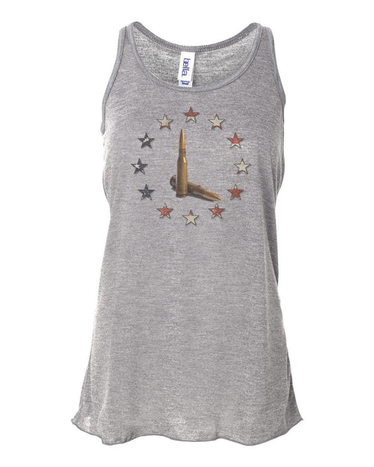 Tactical Tank Top, Stars And Bullets, Women's Racerback, Patriotic Racerback, 2nd Amendment, Gun Tank Top, Gift For Her, Sublimated Design - Chase Me Tees LLC