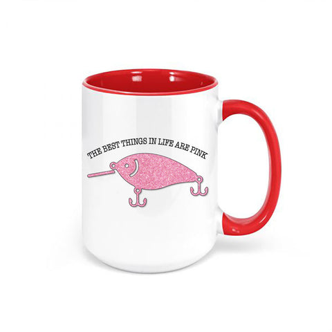 Fishing Mug, Fishing Gift, The Best Things In Life Are Pink, Crappie Fishing Mug, Crappie Coffee Mug, Pink Lures, Pink, Funny Fishing Mug - Chase Me Tees LLC