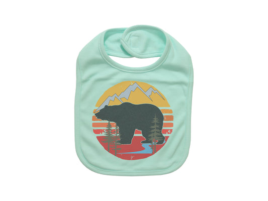 Baby Bib, Bear Sun, Baby Bear Bib, Mountain Baby Bib, Gift For Baby, Cute Baby Bibs, Animal Bib, Super Soft, Sublimated Design, Bear Baby - Chase Me Tees LLC