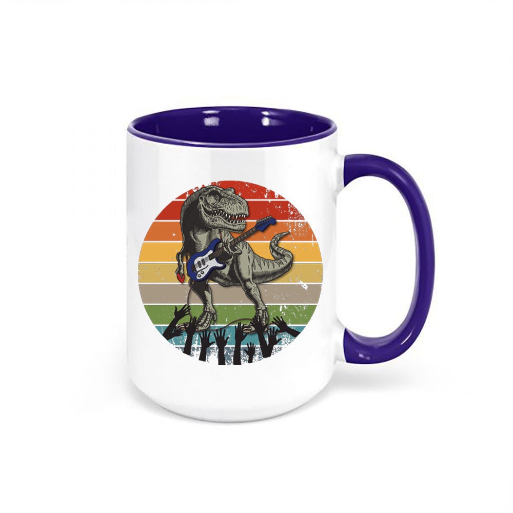 Guitar Mug, Dino Guitar, Guitarist Mug, Musician Coffee Mug, Lead Guitarist Mug, Dinosaur Playing Guitar, Guitarist Gift, Vintage Coffee Mug - Chase Me Tees LLC