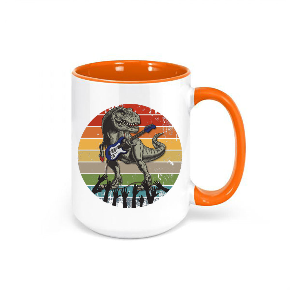 Guitar Mug, Dino Guitar, Guitarist Mug, Musician Coffee Mug, Lead Guitarist Mug, Dinosaur Playing Guitar, Guitarist Gift, Vintage Coffee Mug - Chase Me Tees LLC